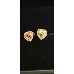 Gold Heart Stud Earrings with Q Initial